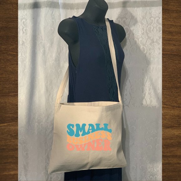 Small Business Owned Crossbody Messenger Canvas Tote Bag with Long Straps - Picture 2 of 4